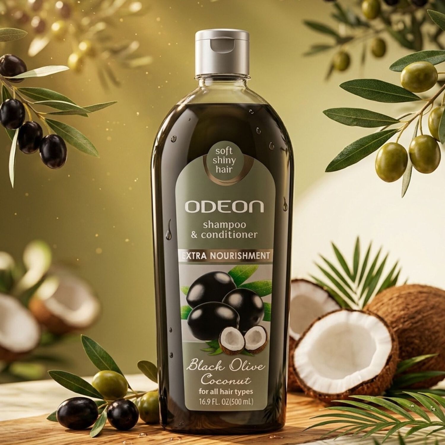 Odeon Shampoo Y Acondicionador Oliva Negro Coco 500ml image number 1.0
