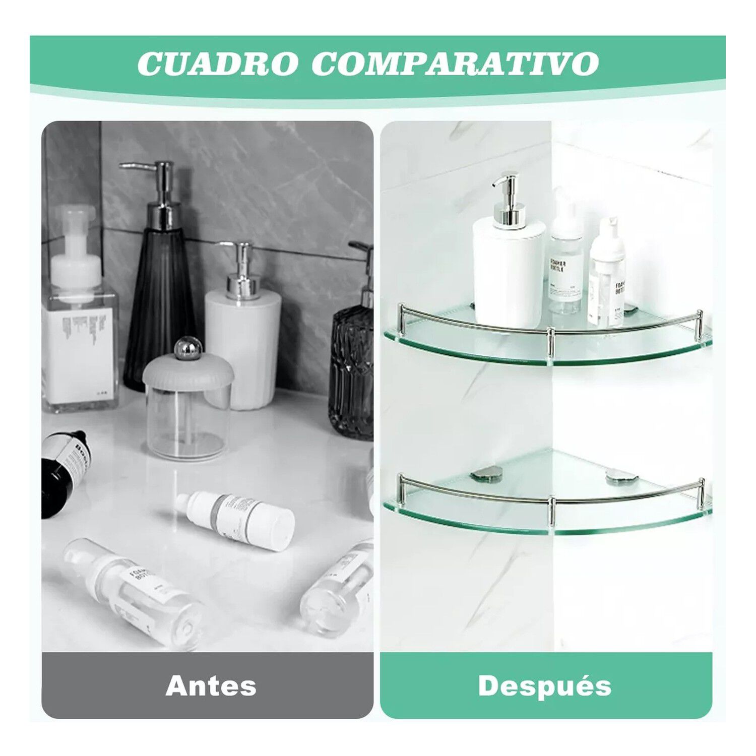 Pack 4 Estantes Esquinero Vidrio Organizador Ducha Moderno image number 3.0