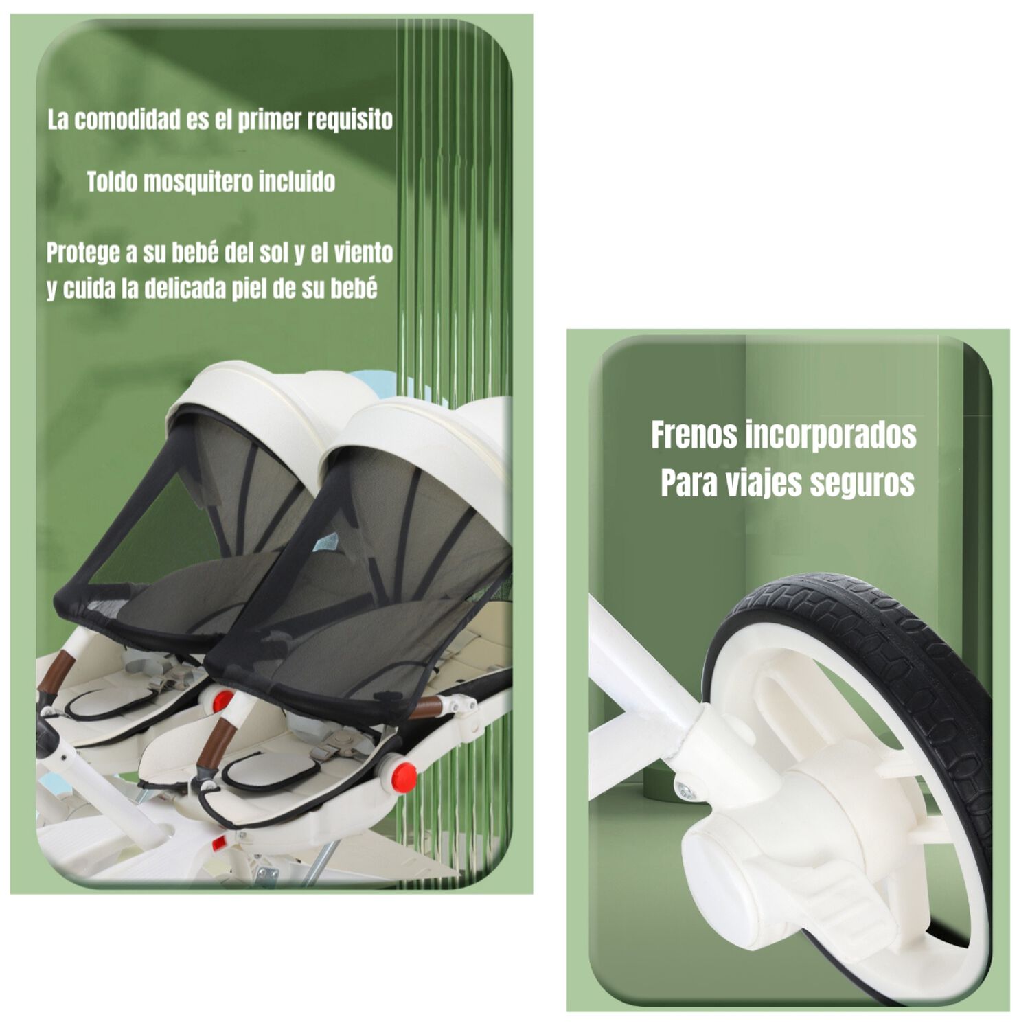Coche Doble Con Mesita De Comer Reclinable Negro Lubabycas image number 4.0