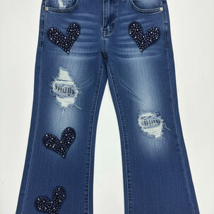 Pantalon Jean Ni&ntilde;a Con Corazones Brillantes Y Estilo Moderno