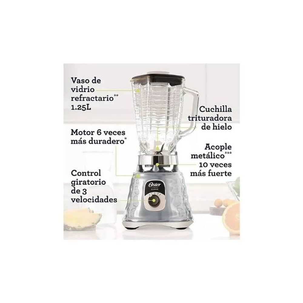 Licuadora Cl&aacute;sica Oster Cromo Con Perilla Ergon&oacute;mica De 3 Velocidades Blst4655 image number 1.0
