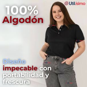 Polera Pique Premium 200g Manga Corta 100% Algod&oacute;n Textura Suave Chemise Negro Mujer