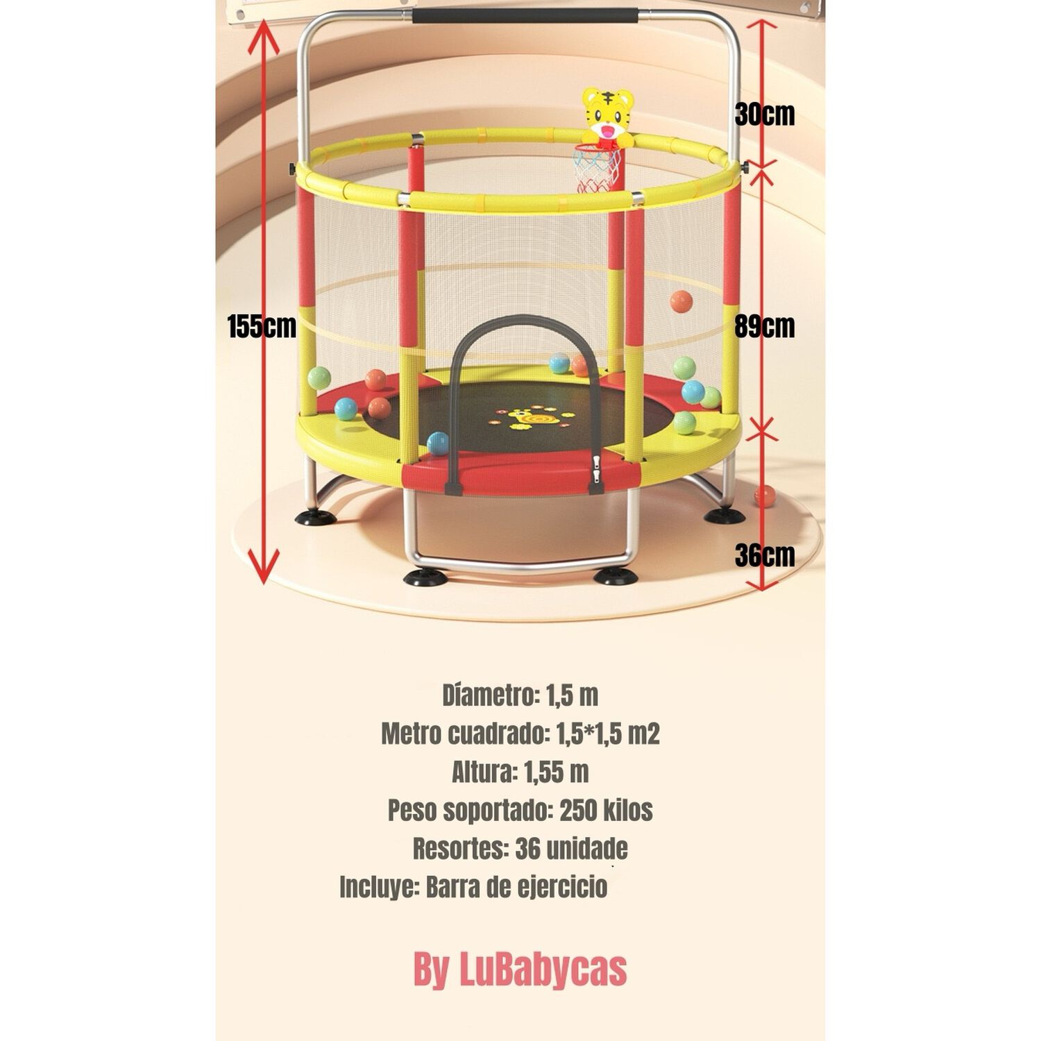 Cama El&aacute;stica Trampoline 150cm M&aacute;s Juegos Lubabycas image number 6.0