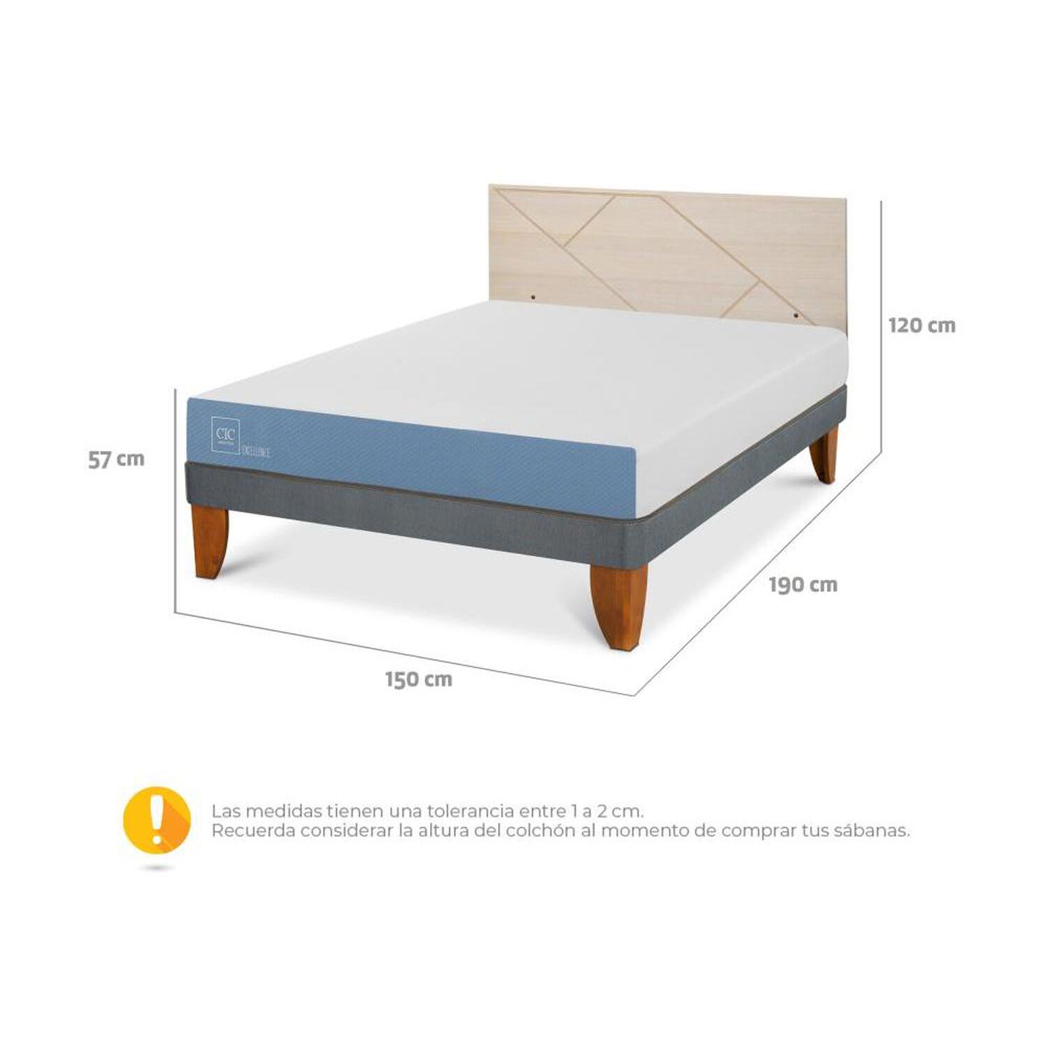 Cama Europea Cic Excellence / 2 Plazas / Base Normal + Respaldo image number 3.0