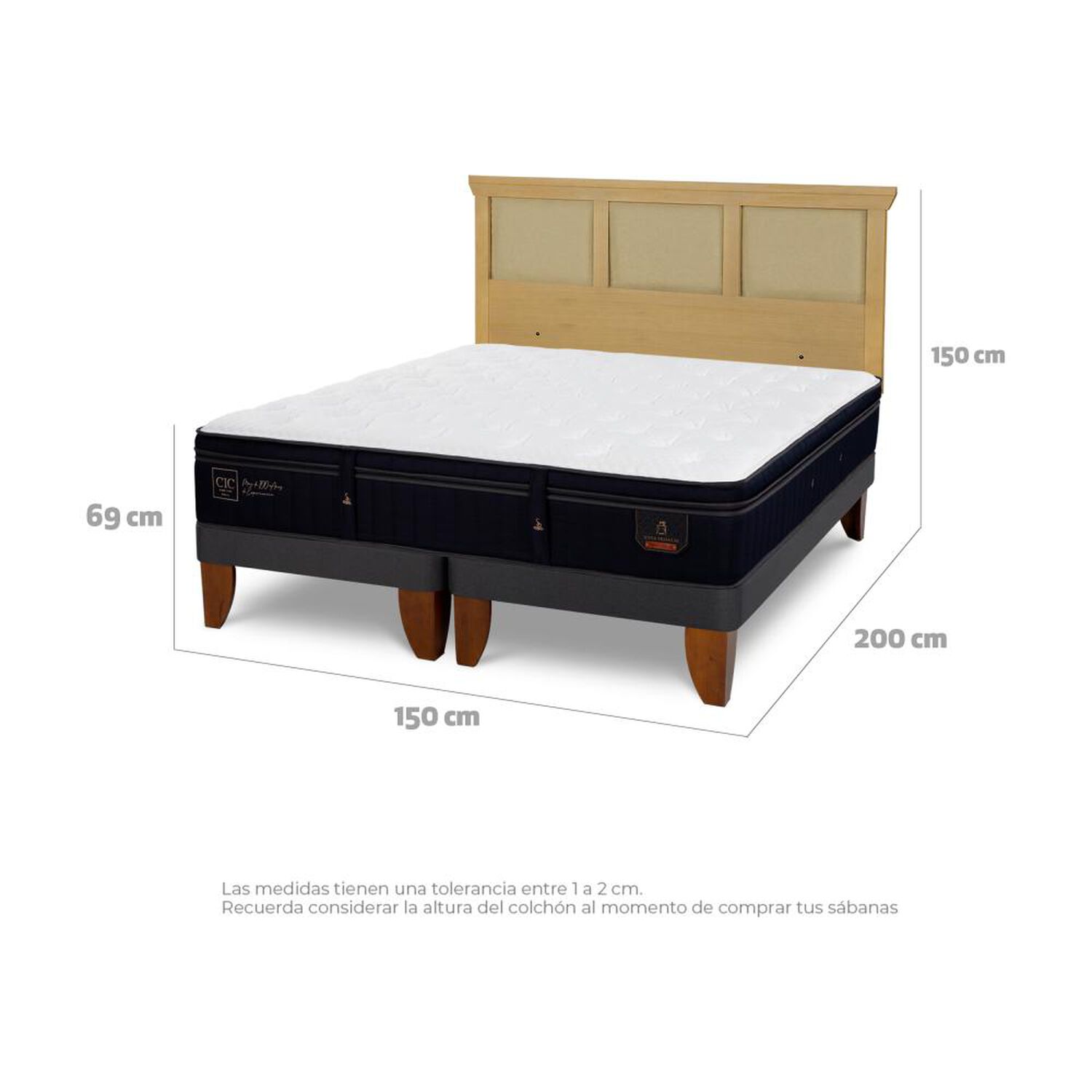 Cama Europea Cic Linea Premium / 2 Plazas / Base Dividida + Respaldo image number 4.0