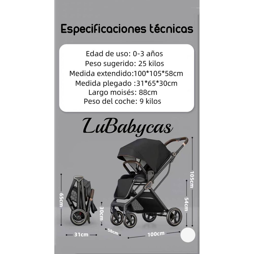 Coche De Paseo Modo Apego Y Panor&aacute;mico Lubabycas Negro image number 3.0