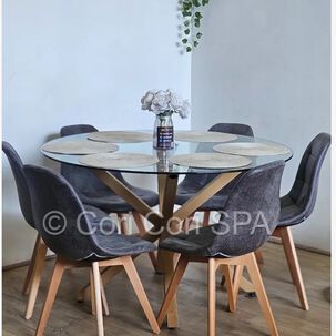 Comedor Warwick 120cm + 6 Sillas Capitonne Ecocuero Vintage Gris