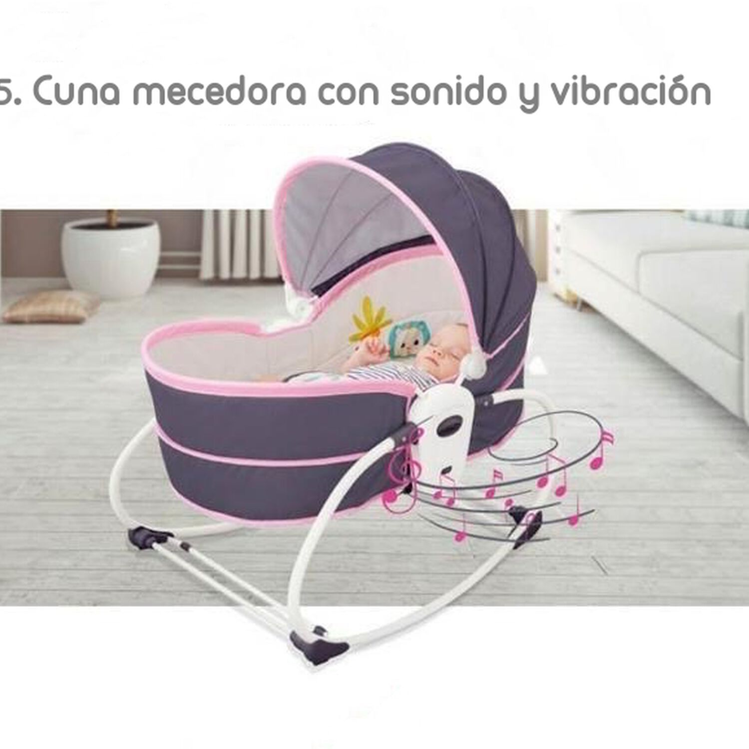 Cuna Mois&eacute;s 5 En 1 Con Vibraci&oacute;n Mosquitero Lubabycas Verde image number 6.0