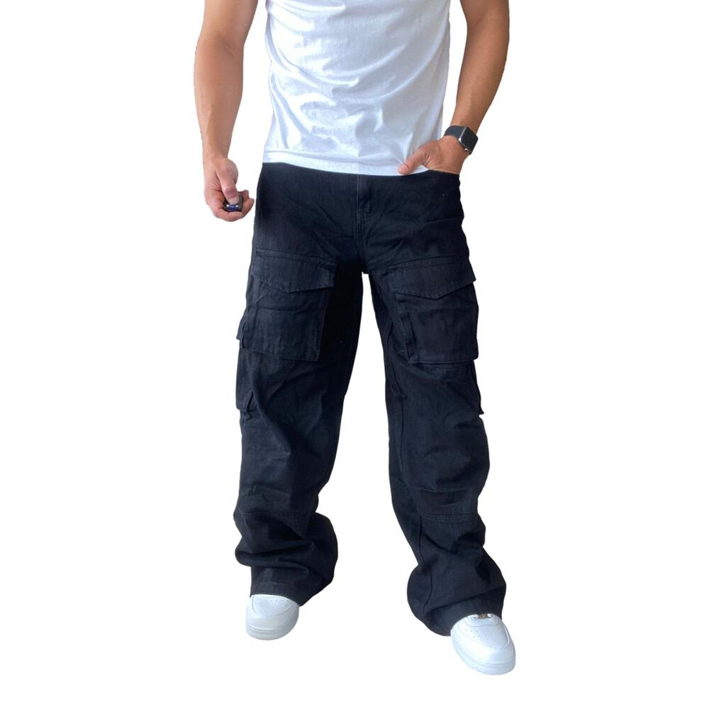 Jeans Diábolo Negro Cargo Ancho Wide Leg Hombre image number 6.0