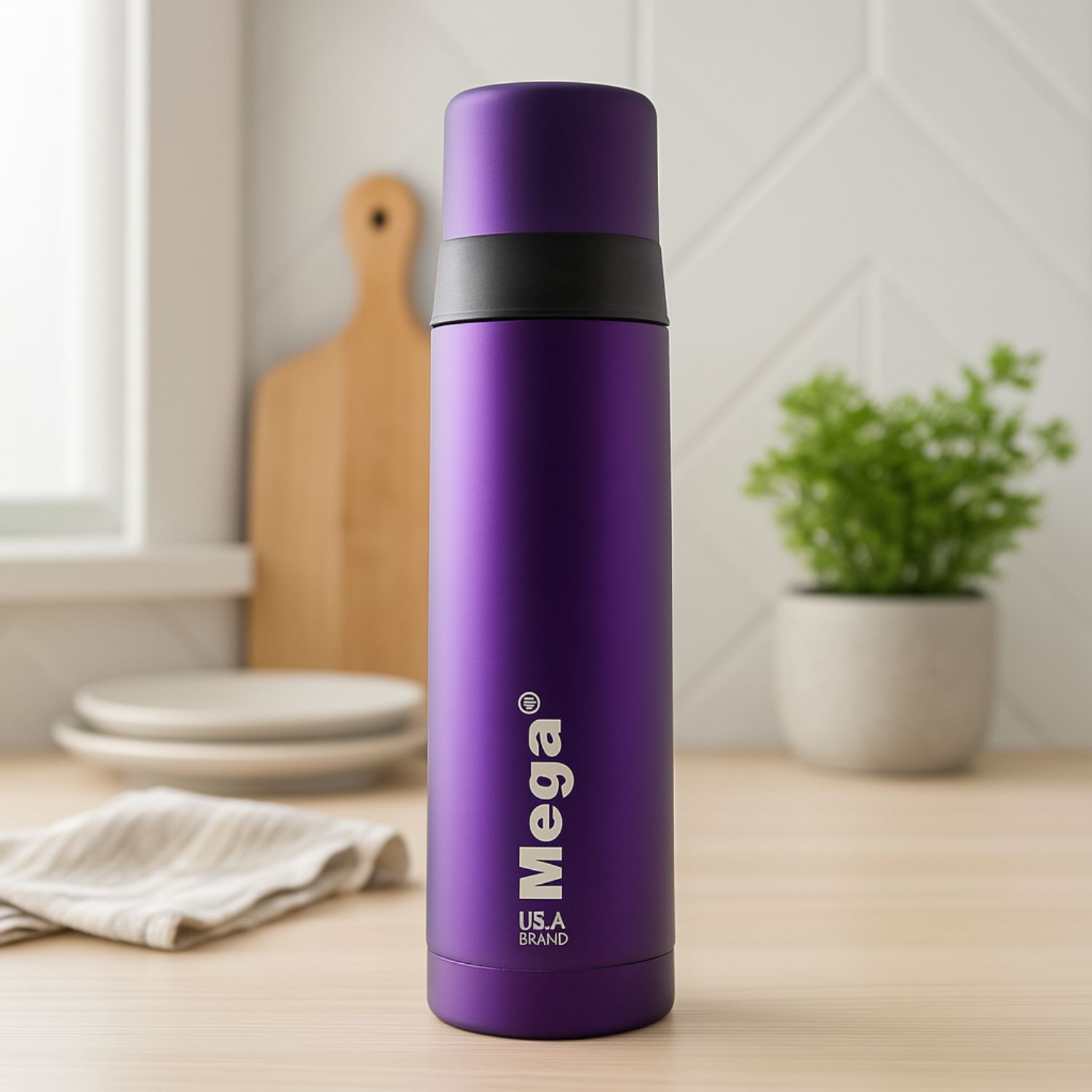 Termo Mega Slim Iv 470ml Acero Inoxidable Metalico Te Cafe Morado