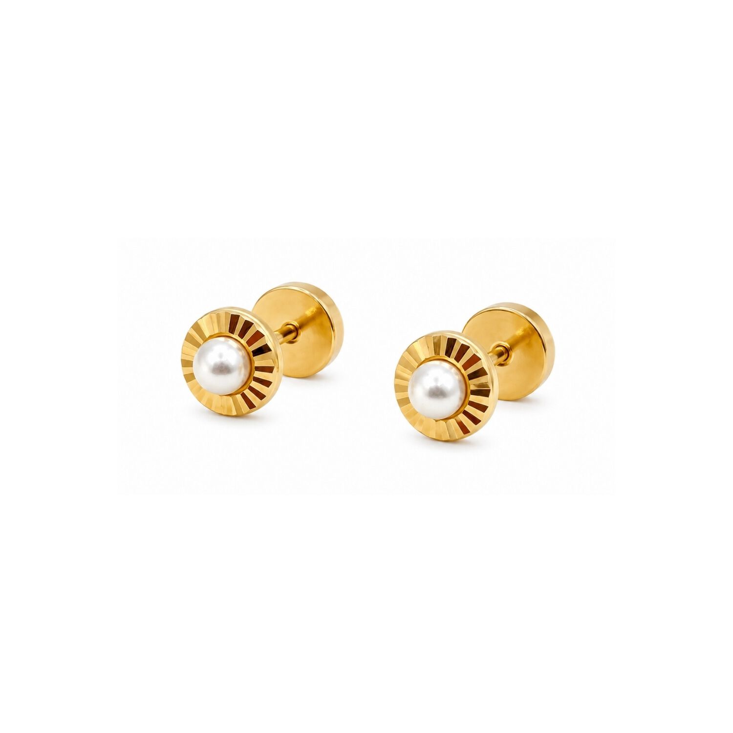 Aros Abridores Redondela Perla Blanca 5mm Oro 18k Beb&eacute; Ni&ntilde;a Dorado image number 0.0