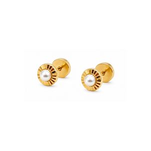 Aros Abridores Redondela Perla Blanca 5mm Oro 18k Beb&eacute; Ni&ntilde;a Dorado