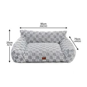 Cama Sof&aacute; Para Perros Y Gatos Dise&ntilde;o Cuadros Gris Lavable Talla L