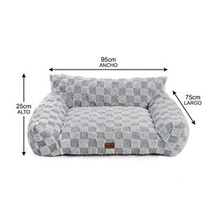 Cama Sof&aacute; Para Perros Y Gatos Dise&ntilde;o Cuadros Gris Lavable Talla L