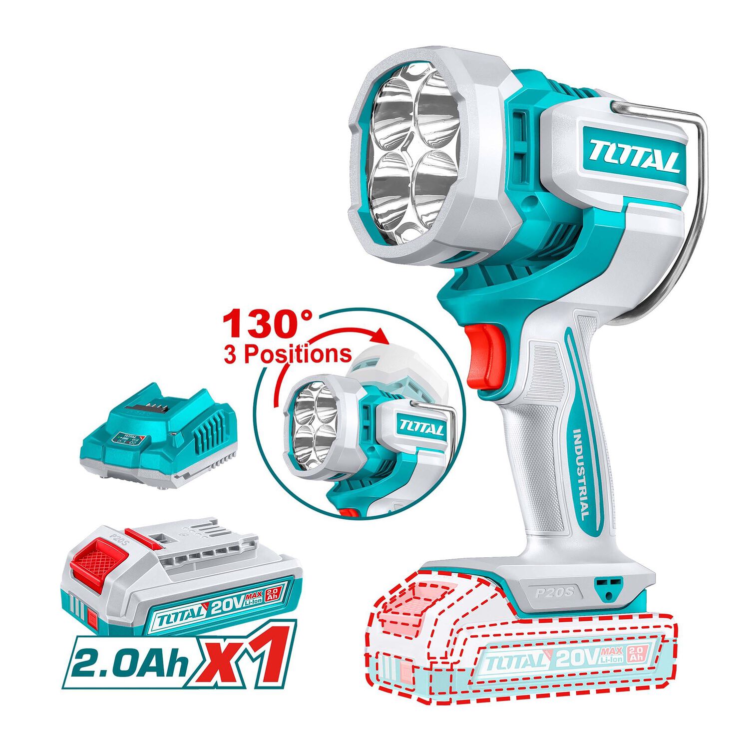 Linterna Inal&aacute;mbrica 20v 2000 L&uacute;menes Con Bater&iacute;a Y Cargador Total image number 0.0