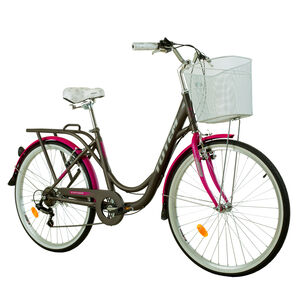 Bicicleta Totem City Dama Aro 26 Gris Con Fucsia