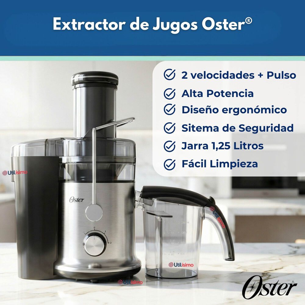 Oster Extractor De Jugos, Con 2 Velocidades + Pulso, Y F&aacute;cil De Limpiar, Negro Y Plateado, Fpstje320s image number 1.0