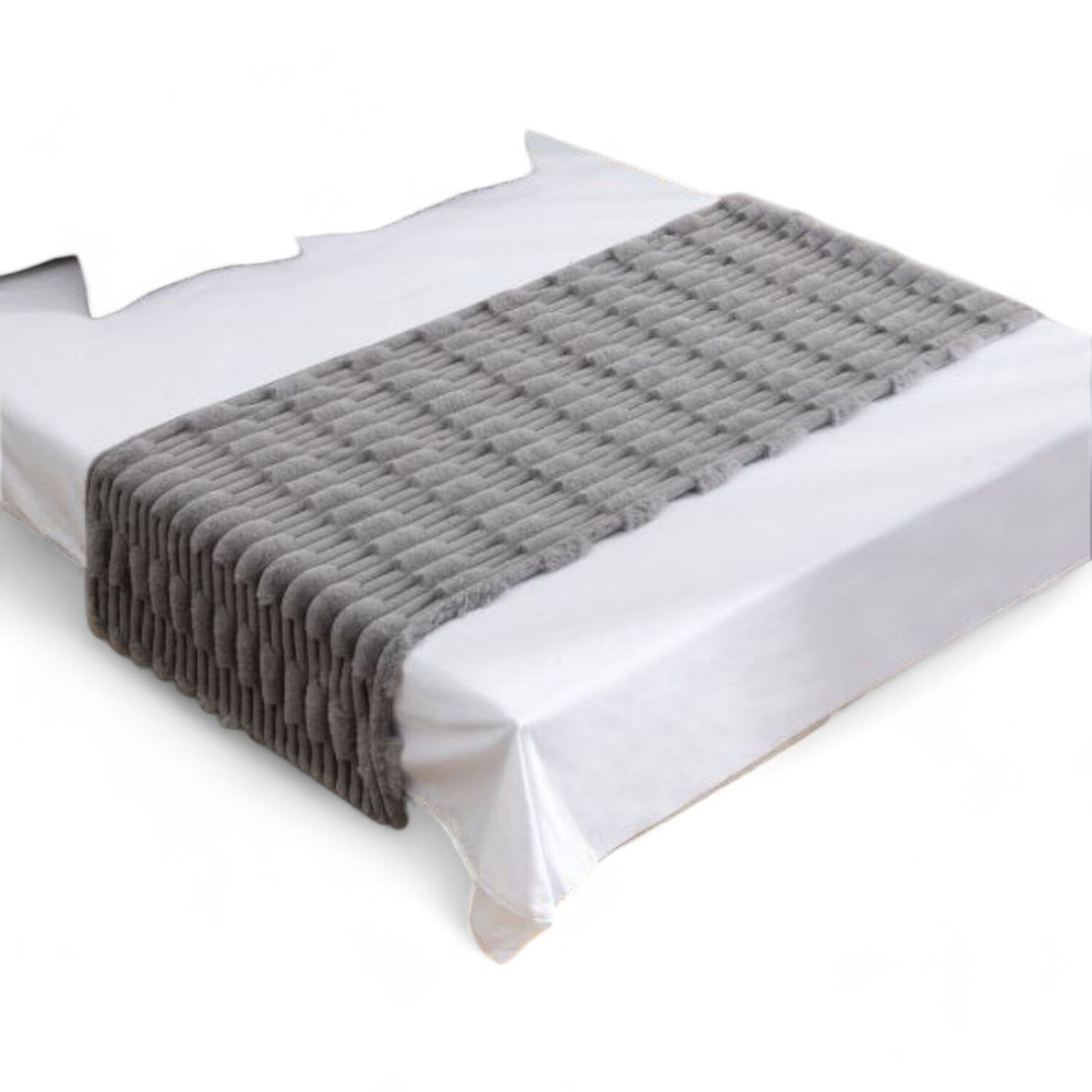 Piecera Pie De Cama Texturizada Peludita De 2 Plazas O King Medida 70cm X 210cm Color Gris image number 0.0