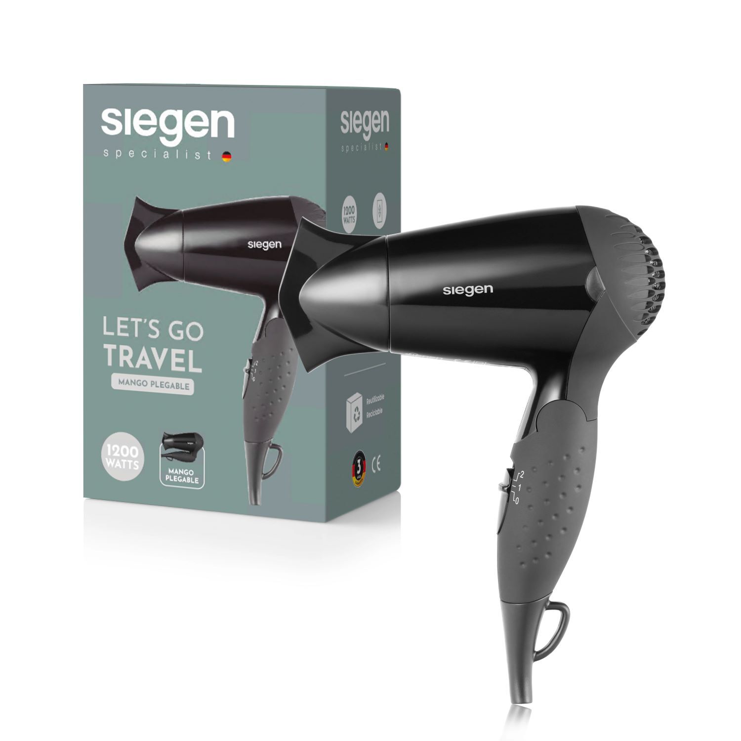 Secador De Pelo Siegen Lets Go Travel Negro Sg3005 1200watts image number 5.0