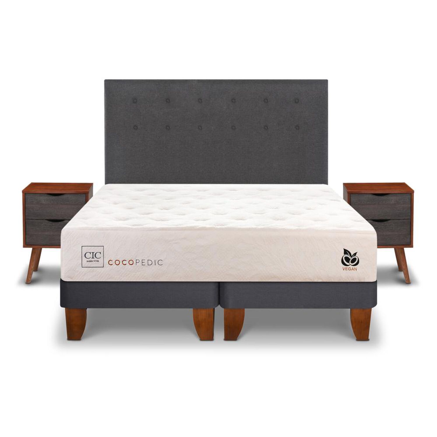 Cama Europea Cic Cocopedic / 2 Plazas / Base Dividida + Set De Maderas image number 0.0