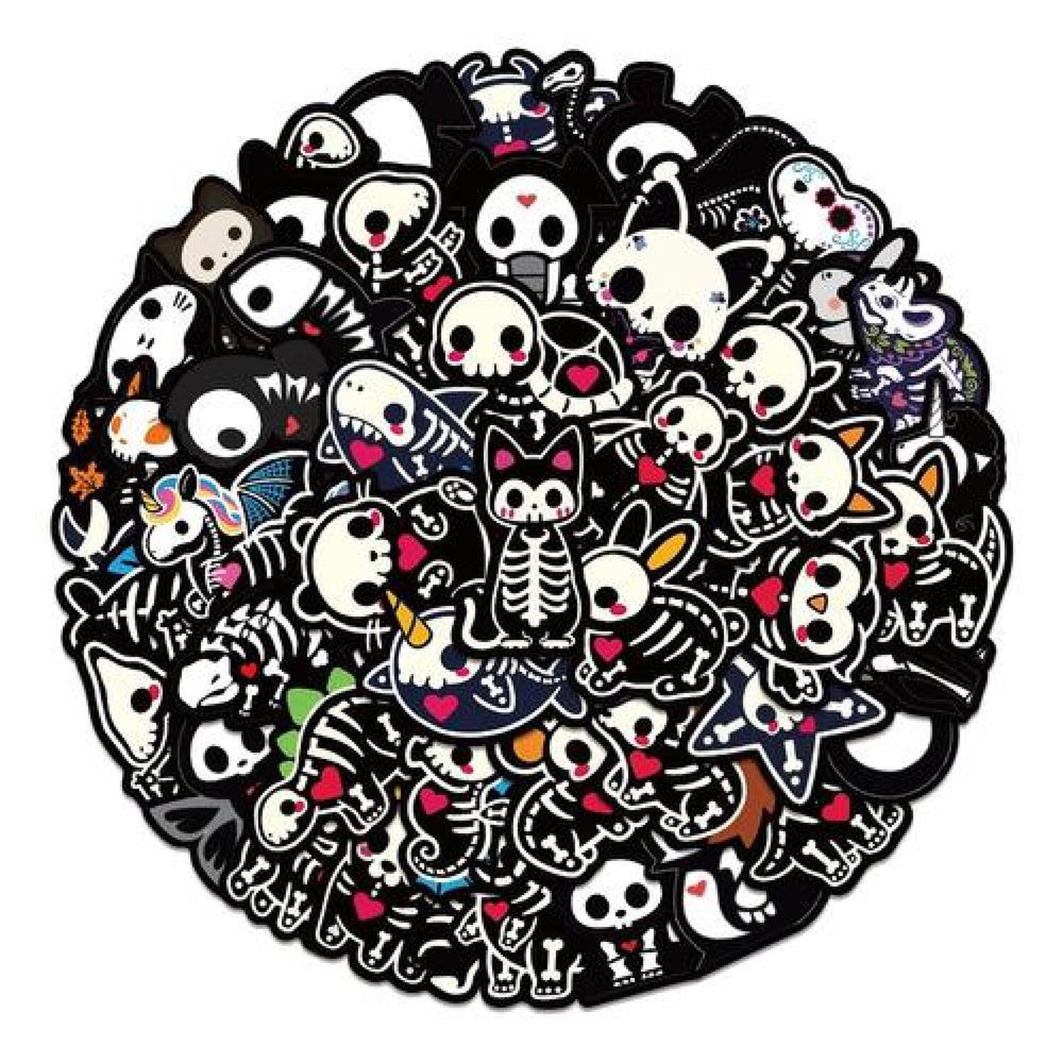 Set Stickers Calcomonias Animalitos Corazon Skull Black Love image number 0.0