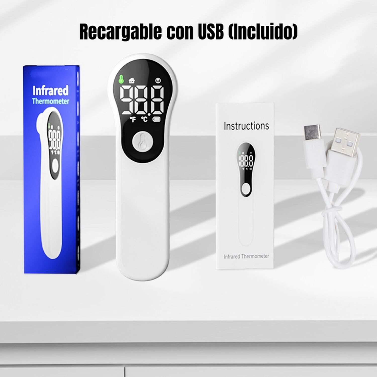 Term&oacute;metro Infrarrojo Digital Recargable M6 Blanco Lubabycas image number 7.0