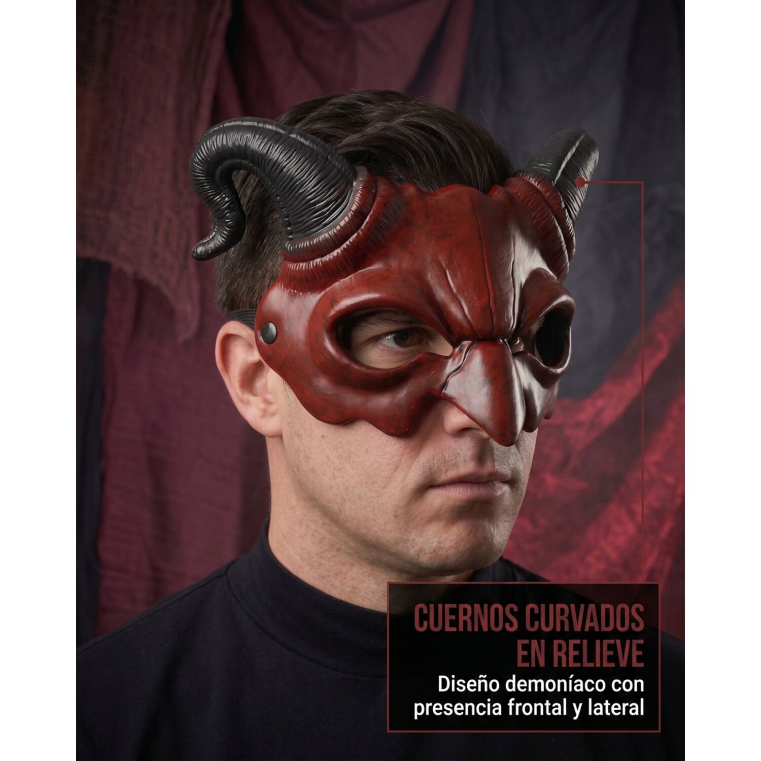 M&aacute;scara Diablo Adulto Lucifer Halloween Cuernos image number 3.0