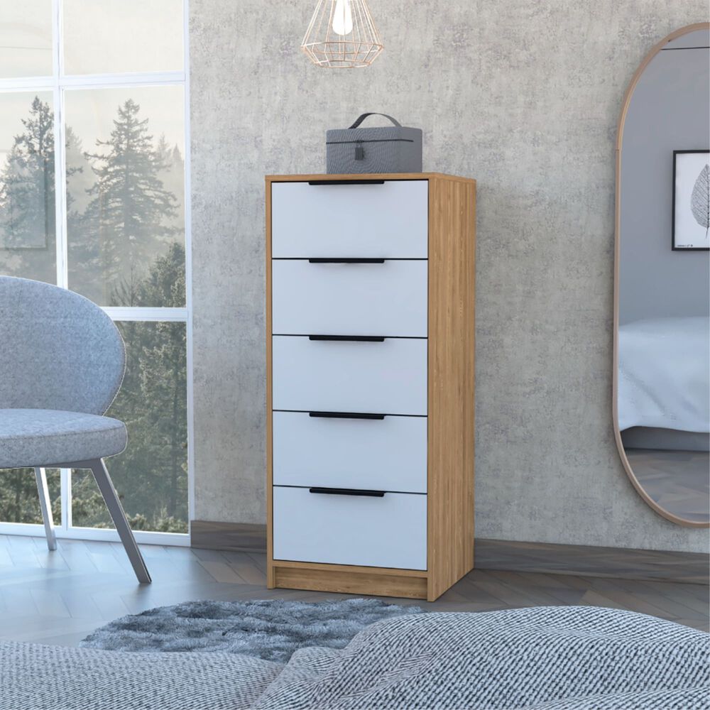 Comoda 5 Cajones Fm-002c - Cafe Claro Y Blanco image number 2.0