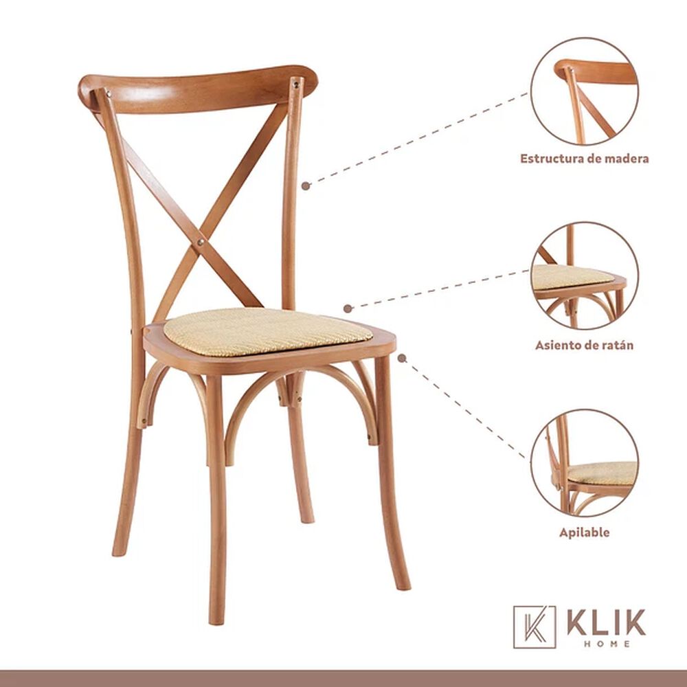 Comedor Mesa Color Madera Y Metal Cross 140x90 + 6 Sillas Crossback Madera Rattan Natural image number 3.0