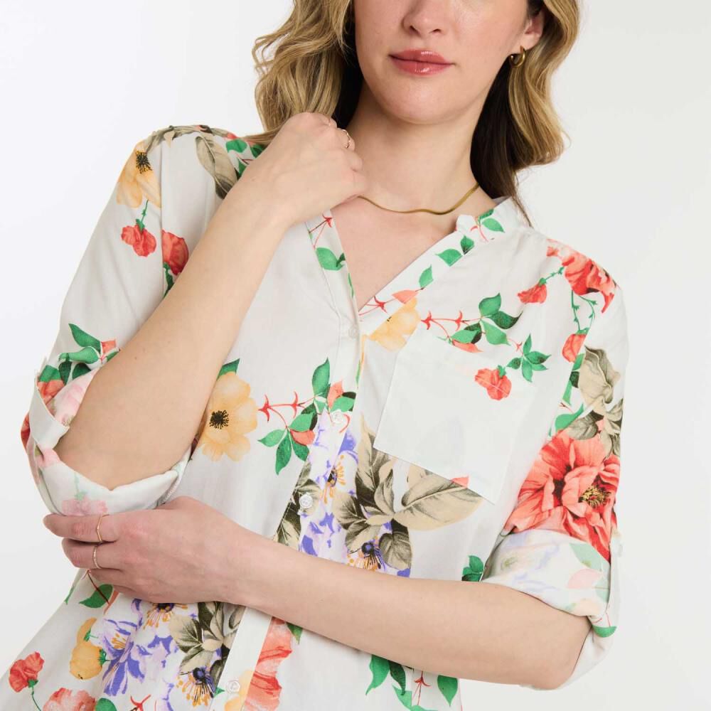 Blusa Full Print Manga Larga Roll Up Cuello V Mujer Geeps image number 4.0