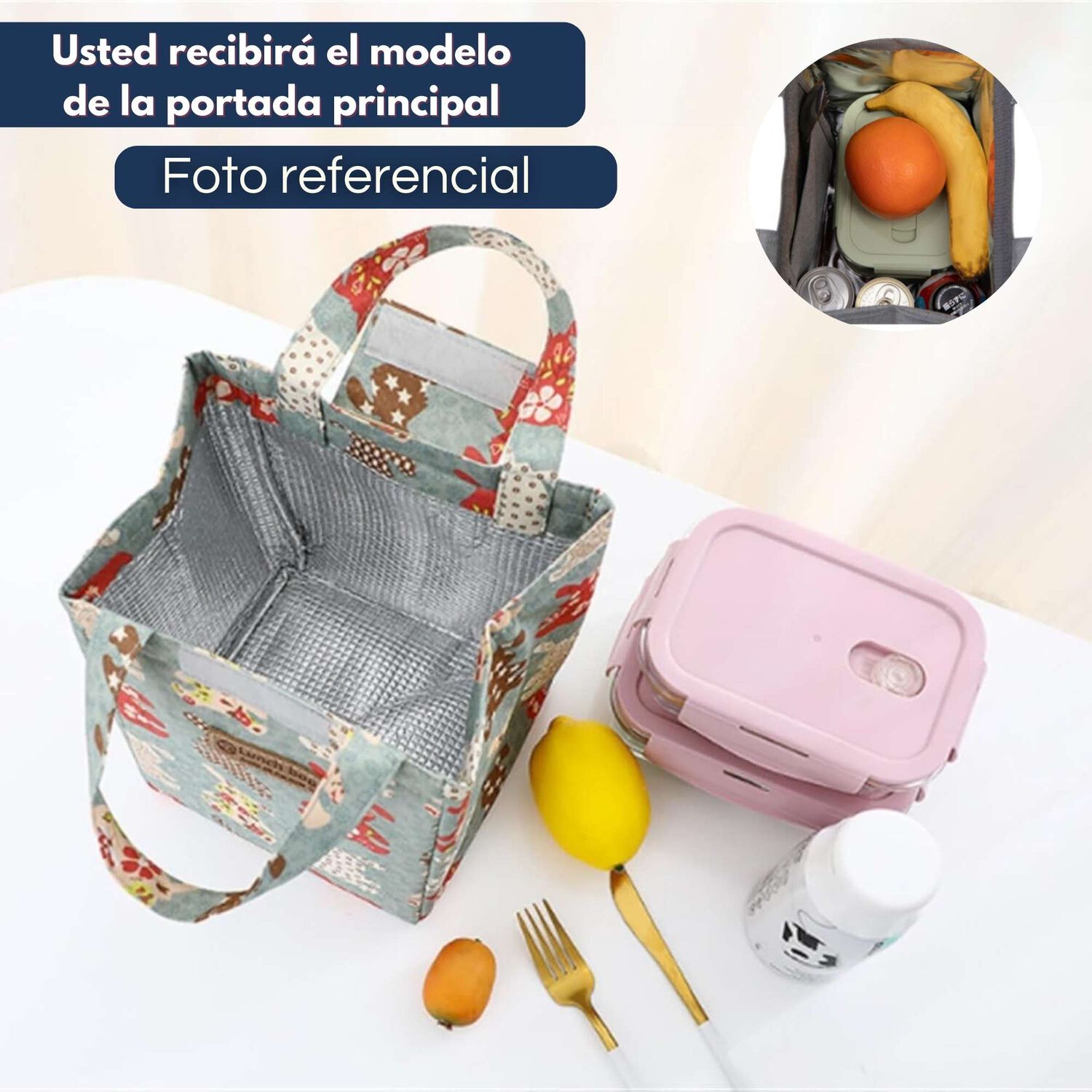 Lonchera T&eacute;rmica Estampada Port&aacute;til Bolsa De Mano Picnic Rojo Flores image number 3.0