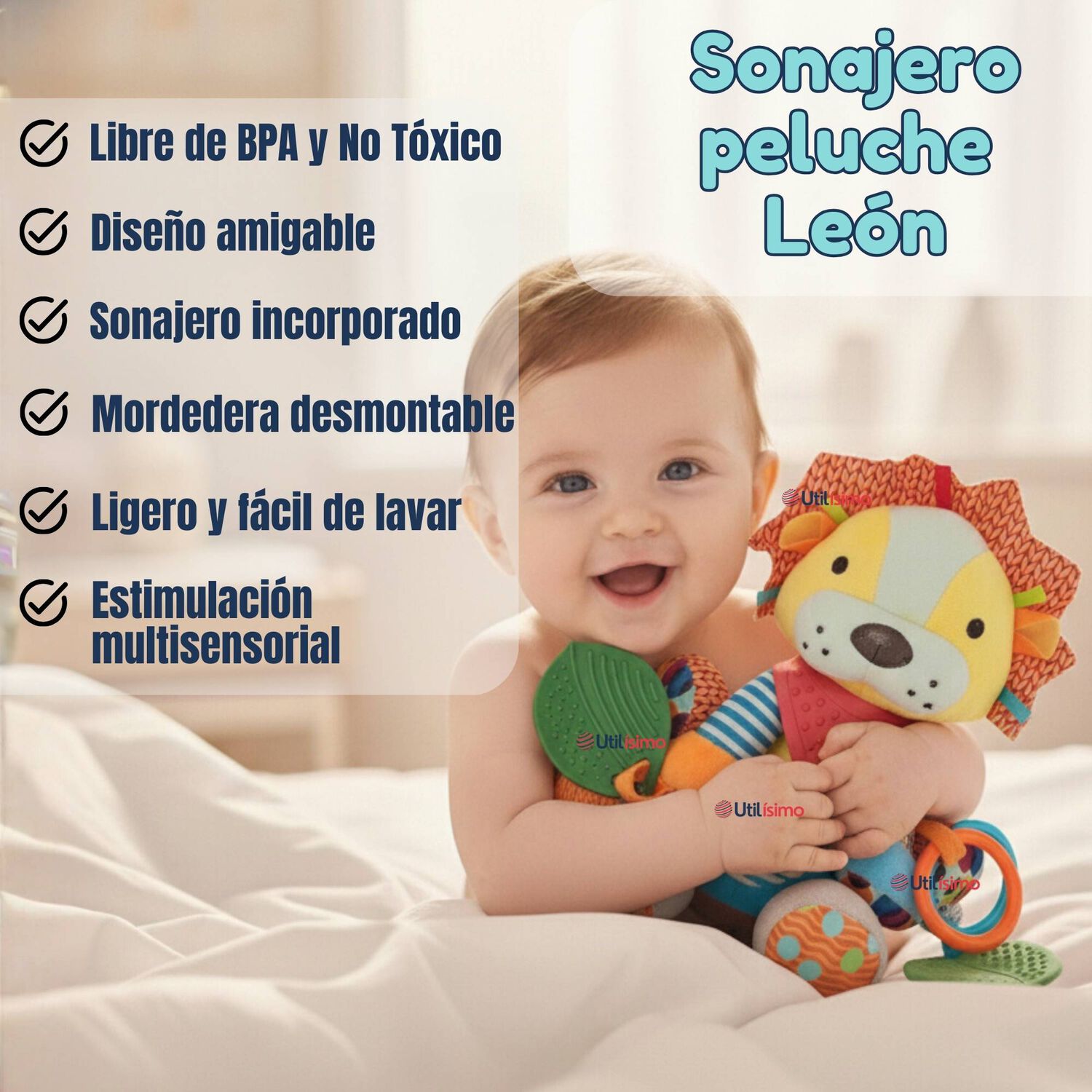 Juguete Peluche Animales Sensorial Con Mordedor Y Sonajero Dise&ntilde;o Le&oacute;n Ni&ntilde;a Y Ni&ntilde;o image number 1.0