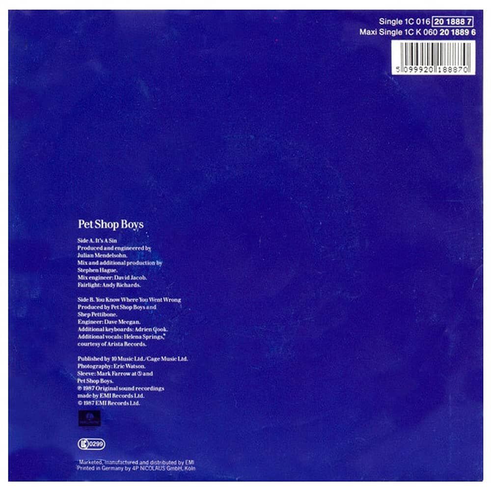 Pet Shop Boys - It's A Sin | 7" Single Usado image number 1.0