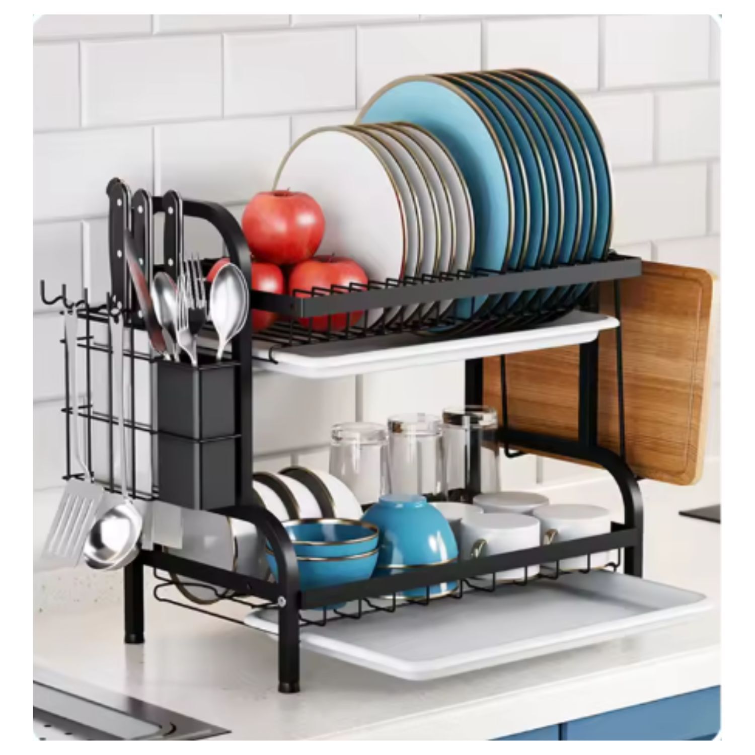 Escurridor Platos Doble Nivel Cocina Organizador Negro image number 1.0