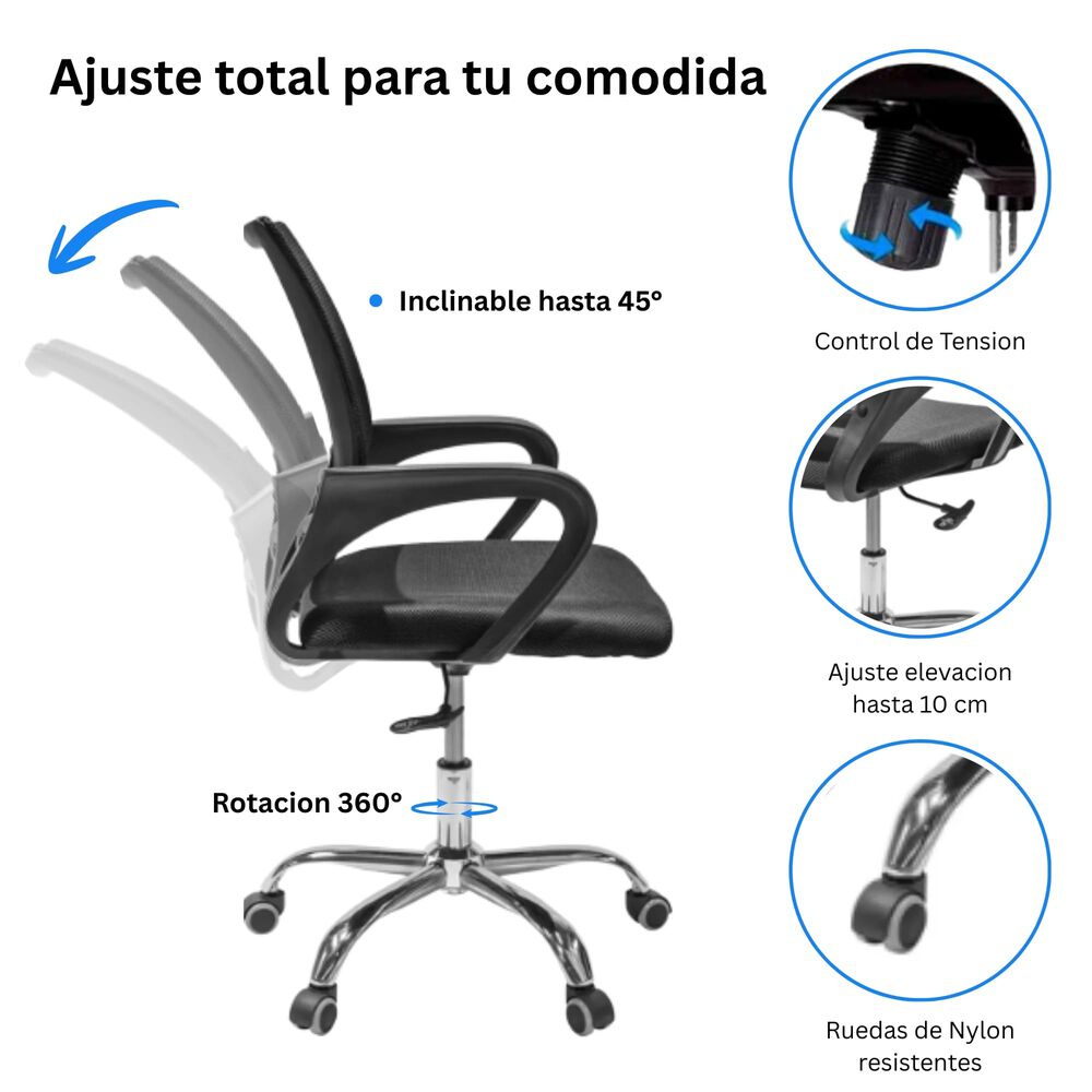 Silla Ejecutiva Ergon&oacute;mica New York Con Respaldo De Malla Negra image number 3.0