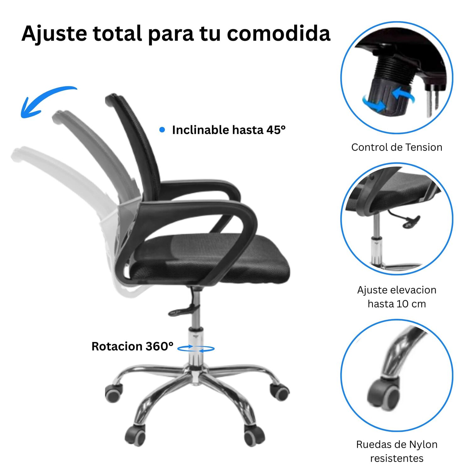 Silla Ejecutiva Ergon&oacute;mica New York Con Respaldo De Malla Negra image number 3.0