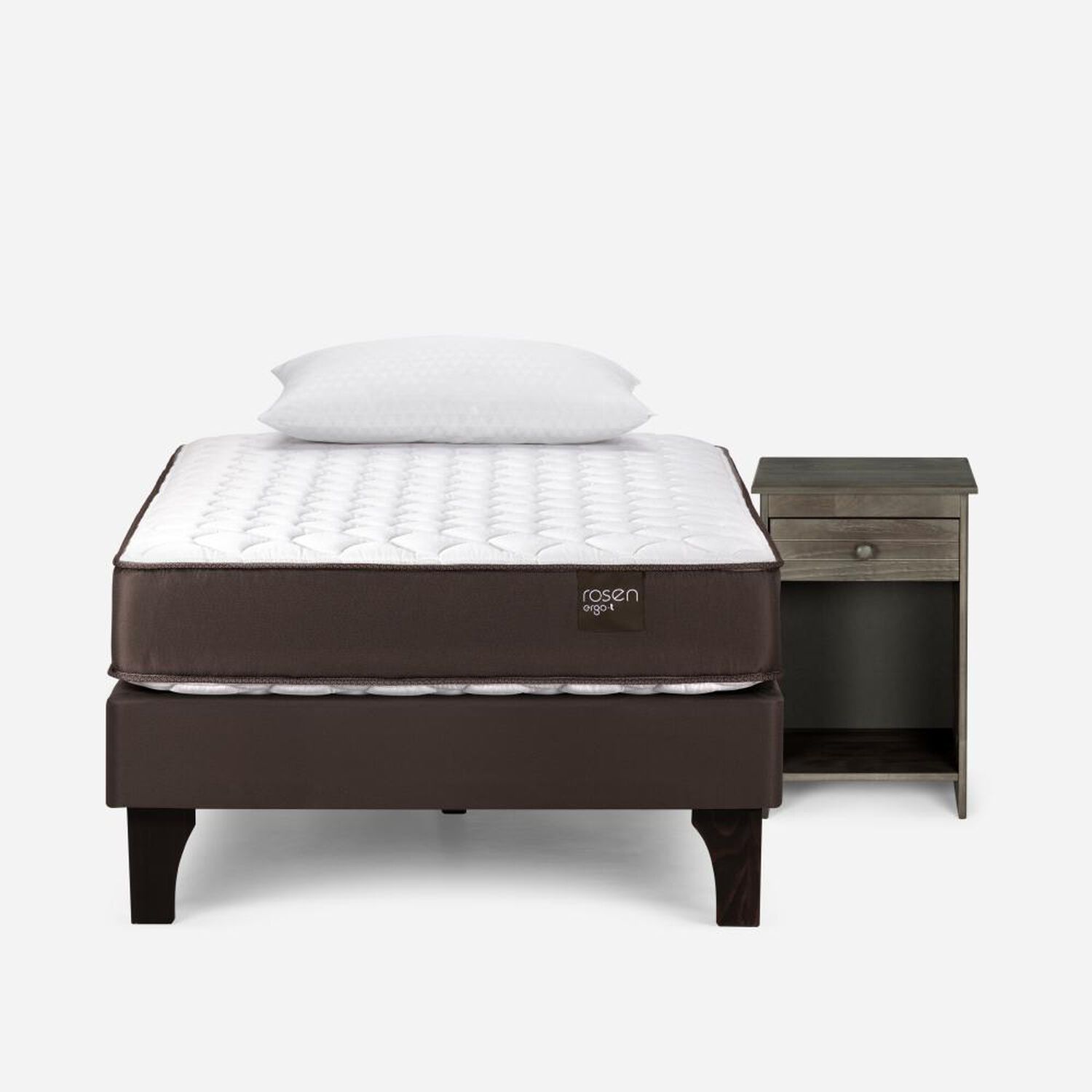 Cama Europea Rosen Ergo T / 1.5 Plazas / Base Normal + Velador Tabor Grafito + Almohada Light image number 0.0