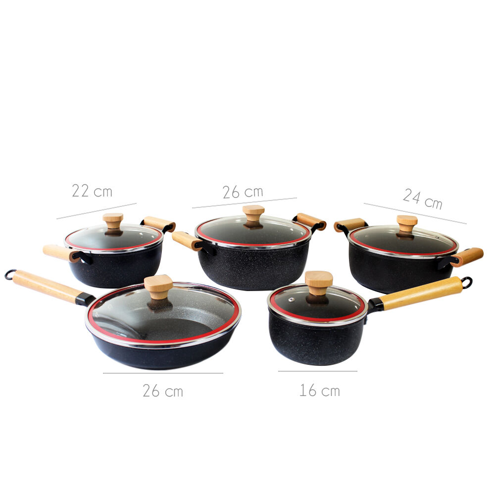 Juego De Ollas Ceramica Granito Antihaderente 10 Piezas Negras image number 1.0