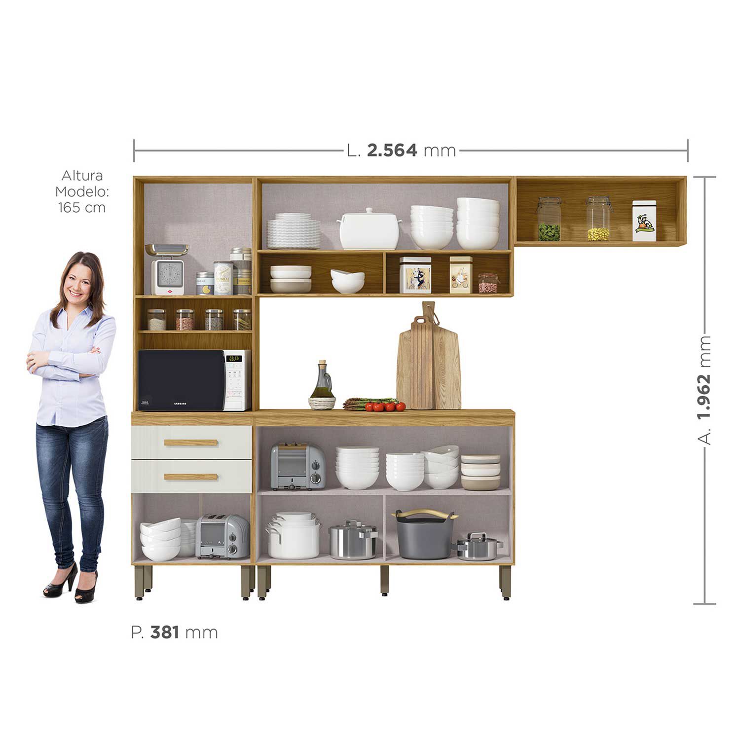 "kit Mueble De Cocina Mery Ann Marrocos/ Off White 258,8" 196,2x38,1x256,4 image number 6.0