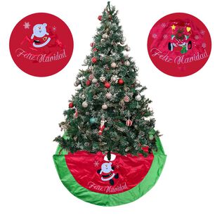 Fald&oacute;n Pie De &Aacute;rbol Navidad 90 Cm Di&aacute;metro Estampado Rojo Y Verde