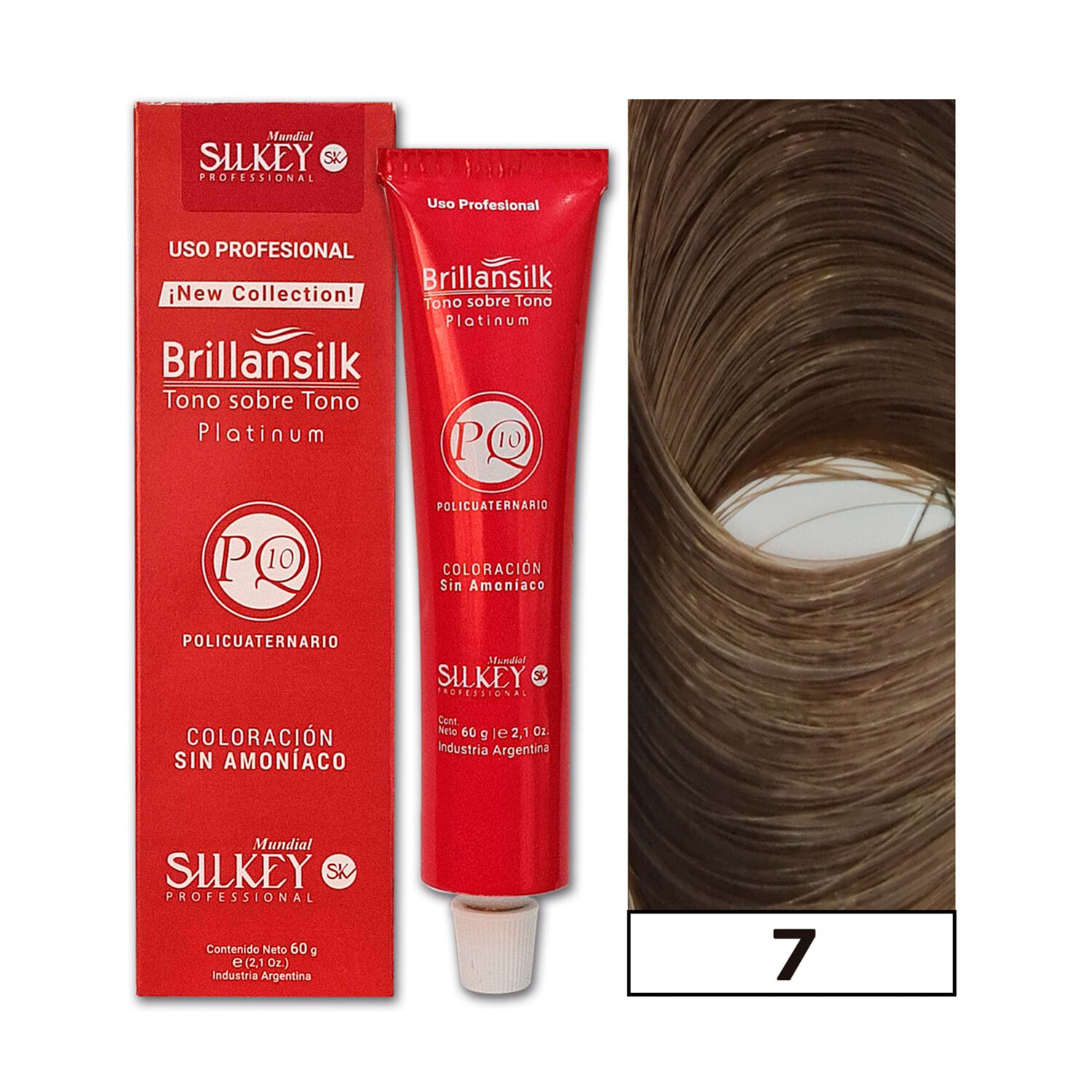 Brillansilk - Tintura Tono Sobre Tono Sin Amon&iacute;aco Silkey 60g + Oxidante - 7 Rubio Medio Natural image number 0.0