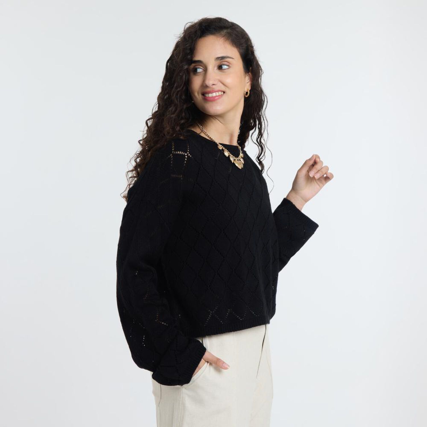 Sweater Crop Manga Larga Cuello Redondo Mujer Freedom image number 2.0