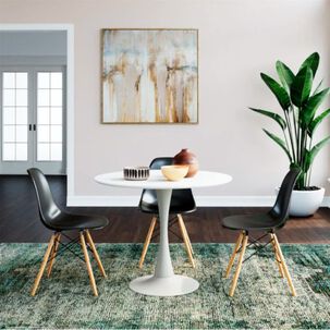 Mesa Comedor Redonda Estilo Tulip 80 Cm Cubierta Mdf Y Base Acero Inoxidable