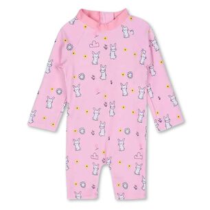 Traje De Ba&ntilde;o Enterito Manga Larga Ni&ntilde;a Jump Kids Rosa Conejo