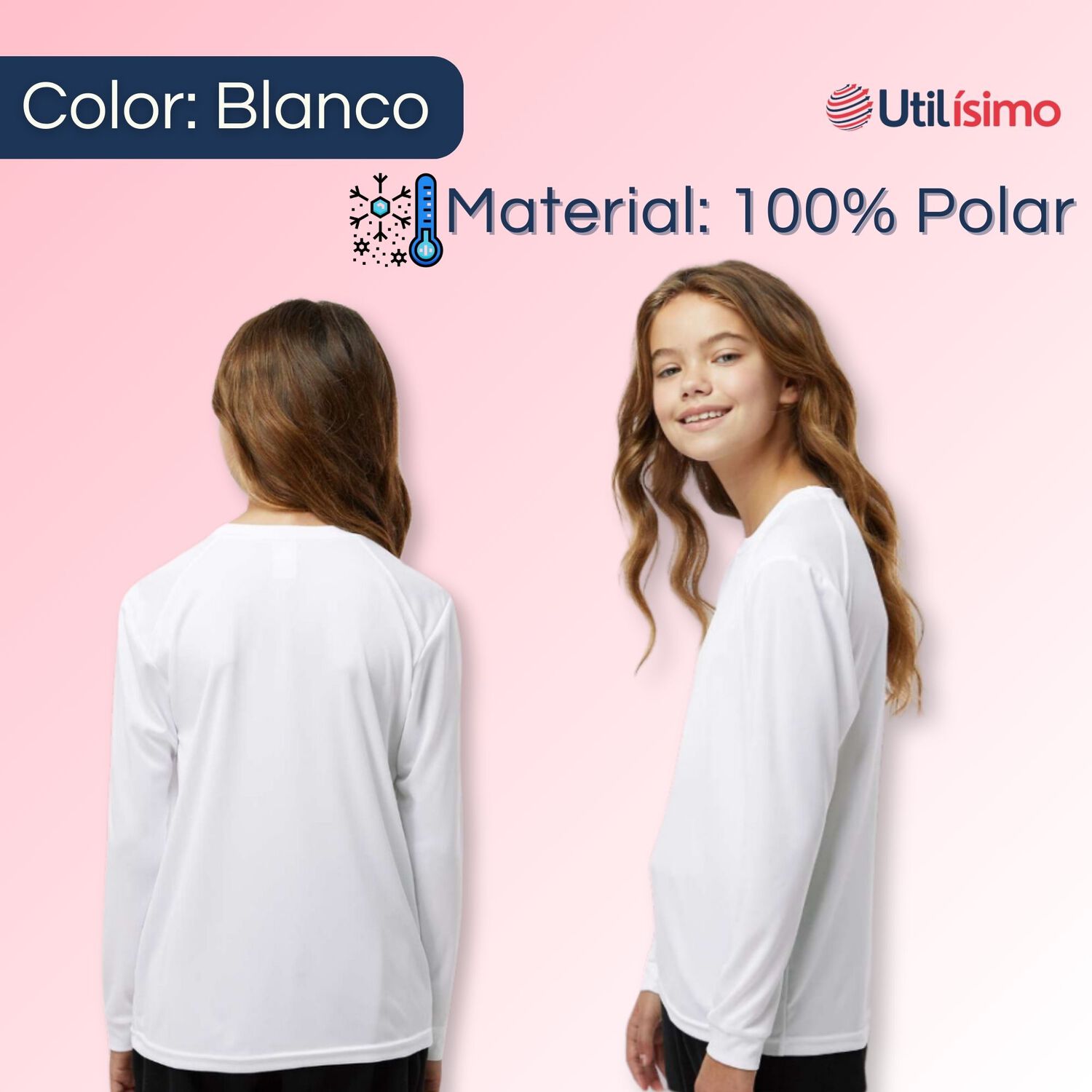 Pack 3 Camiseta Polera Polar De Ni&ntilde;a Blanco Primera Capa image number 1.0
