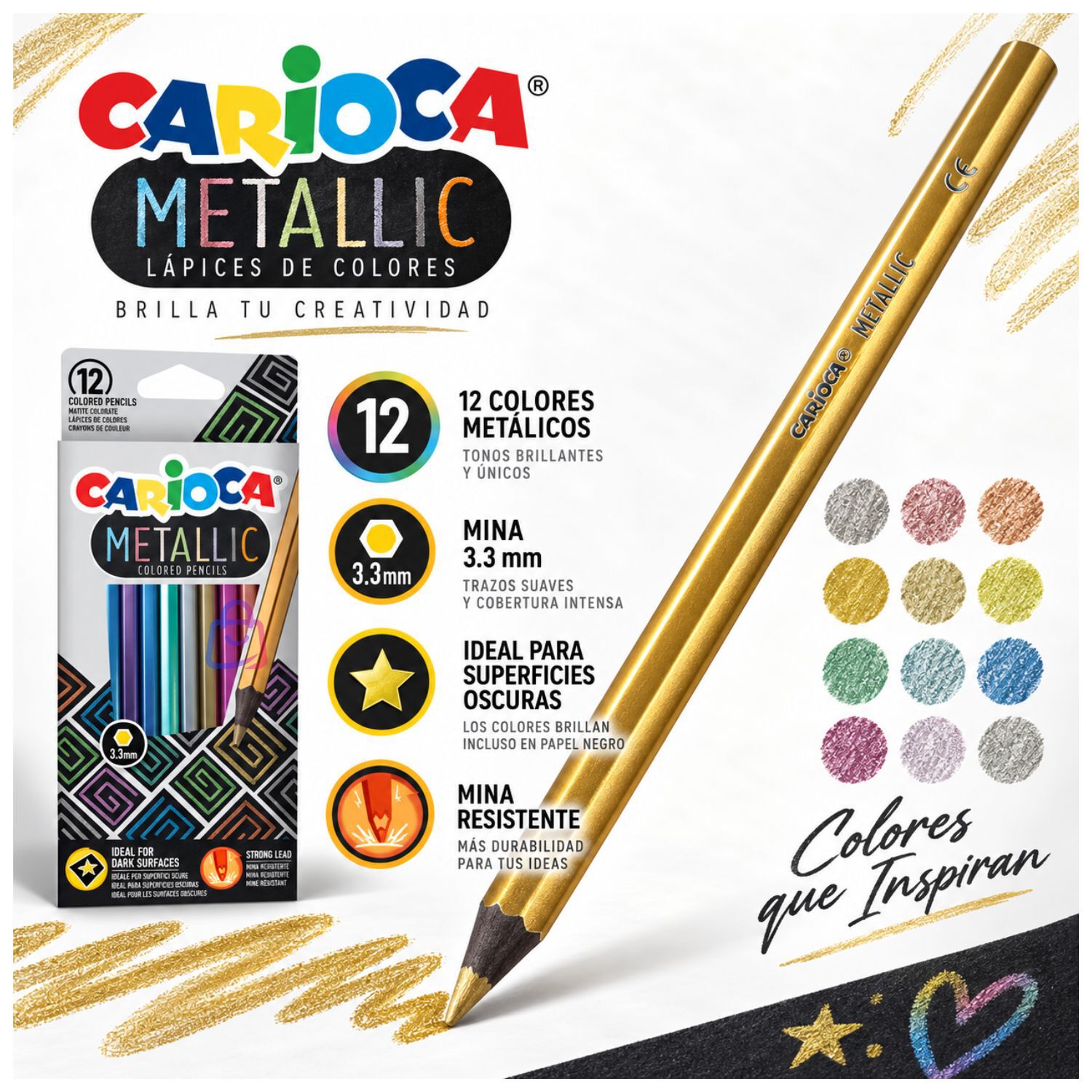 L&aacute;pices Met&aacute;licos Carioca 12 Colores - Ps image number 1.0