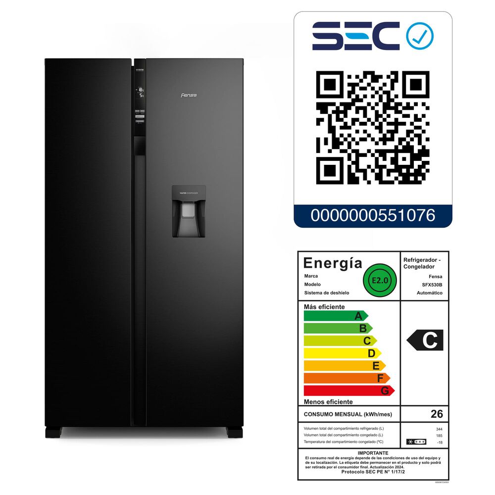Refrigerador Fensa 529l No Frost Side By Side Sfx530b Negro image number 10.0