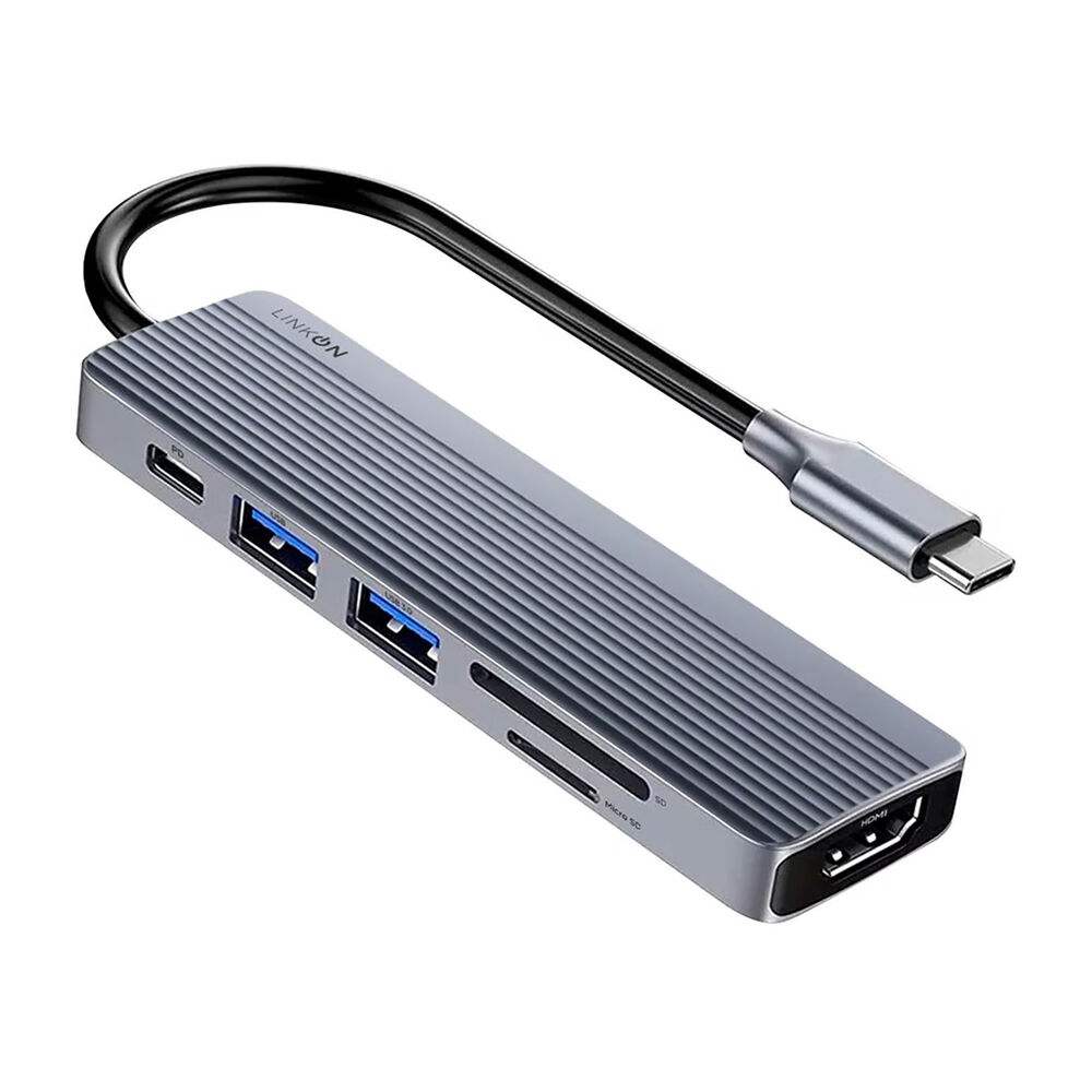 Linkon Hub Usb-c 6 En 1 Hdmi 4k Microsd Tf Gris image number 0.0