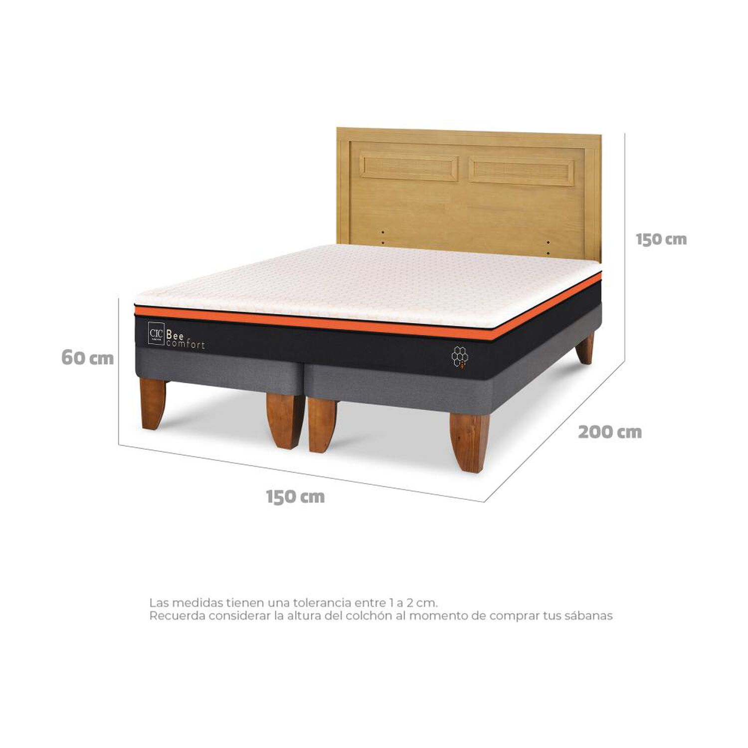 Cama Europea Cic Beecomfort / 2 Plazas / Base Dividida + Respaldo image number 2.0
