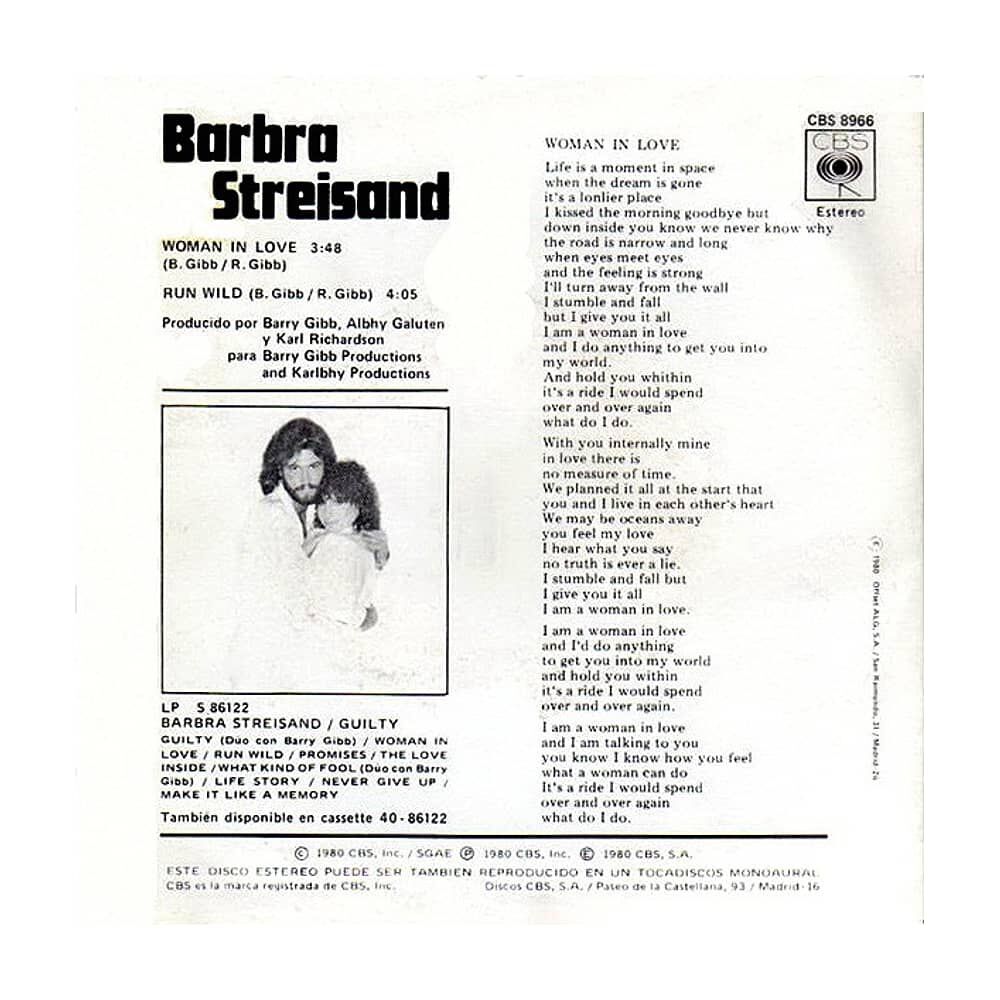 Barbra Streisand - Woman In Love | 7" Single Vinilo Usado image number 1.0